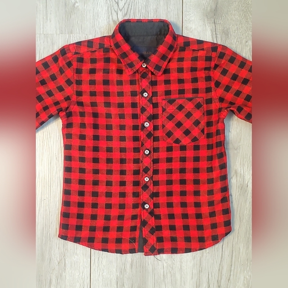 Nomad Red & Black Buffalo Plaid Button Up Shirt Little Boys Size 4-5